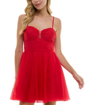 City Studios - Juniors' Sweetheart-Neck Pleated Mesh Dress