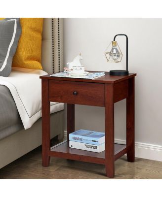 Set of 2 Nightstand with Storage Shelf and Pull Handle