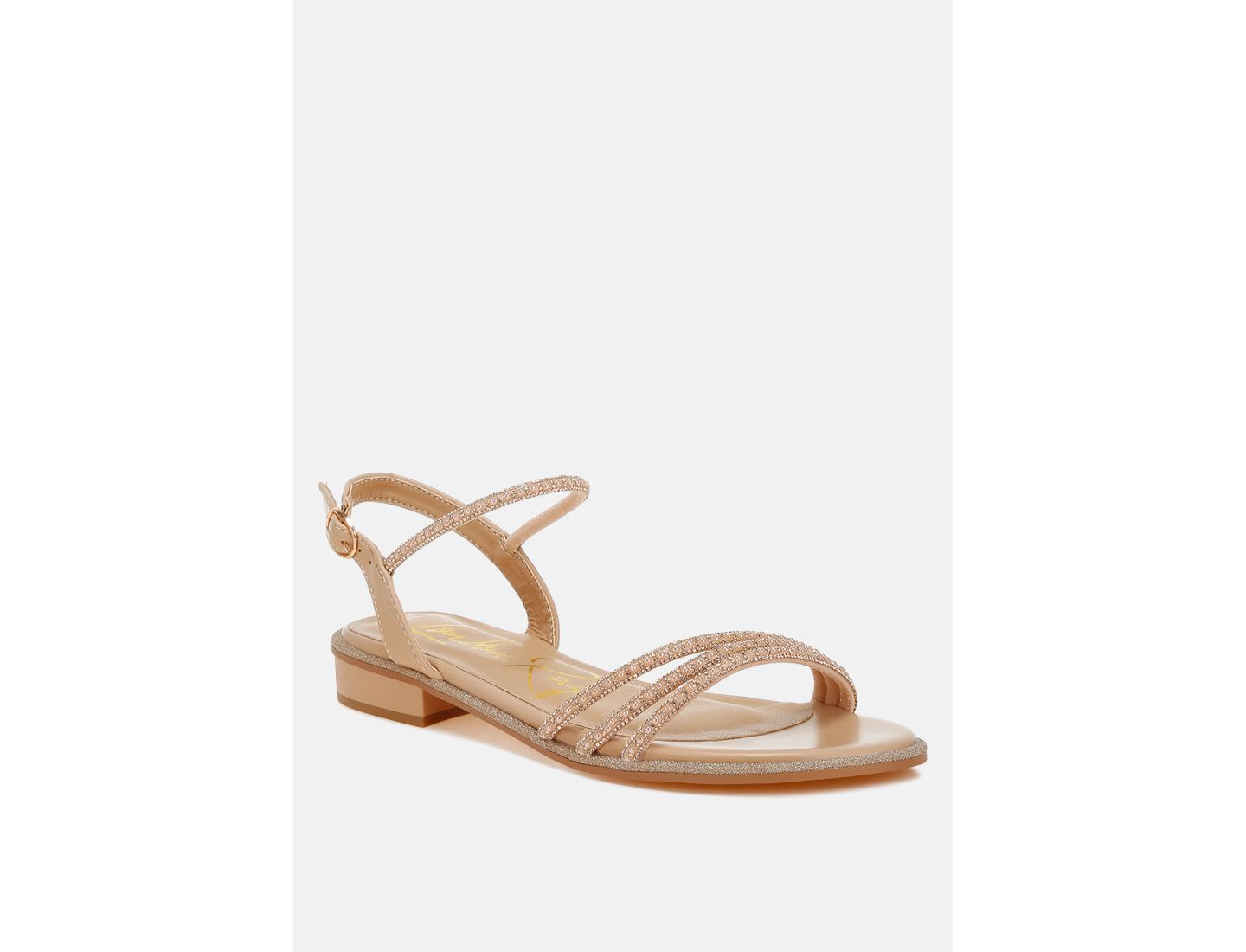 Женские сандалии London Rag Nobbity Rhinestone Pearl Detail Flat, цвет: Бежевый — фото 4