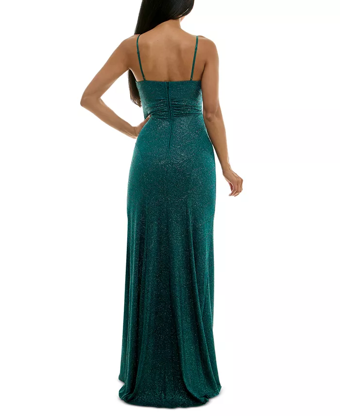 Juniors' Glitter Draped Front Gown - thumbnail 6