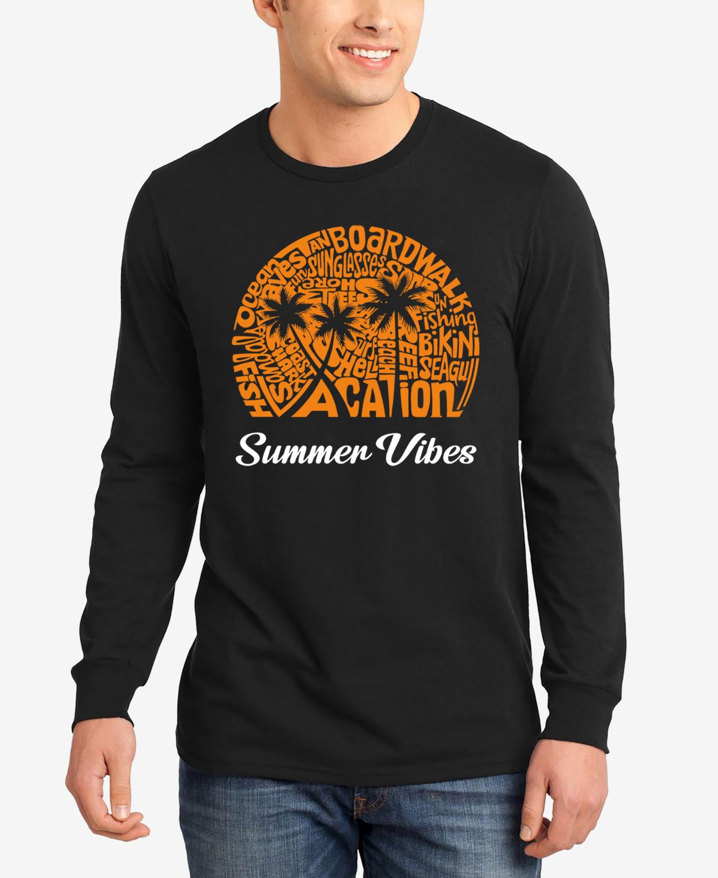 Мужская футболка LA Pop Art Summer Vibes Word Art Long Sleeve, цвет: Чёрный — фото 1