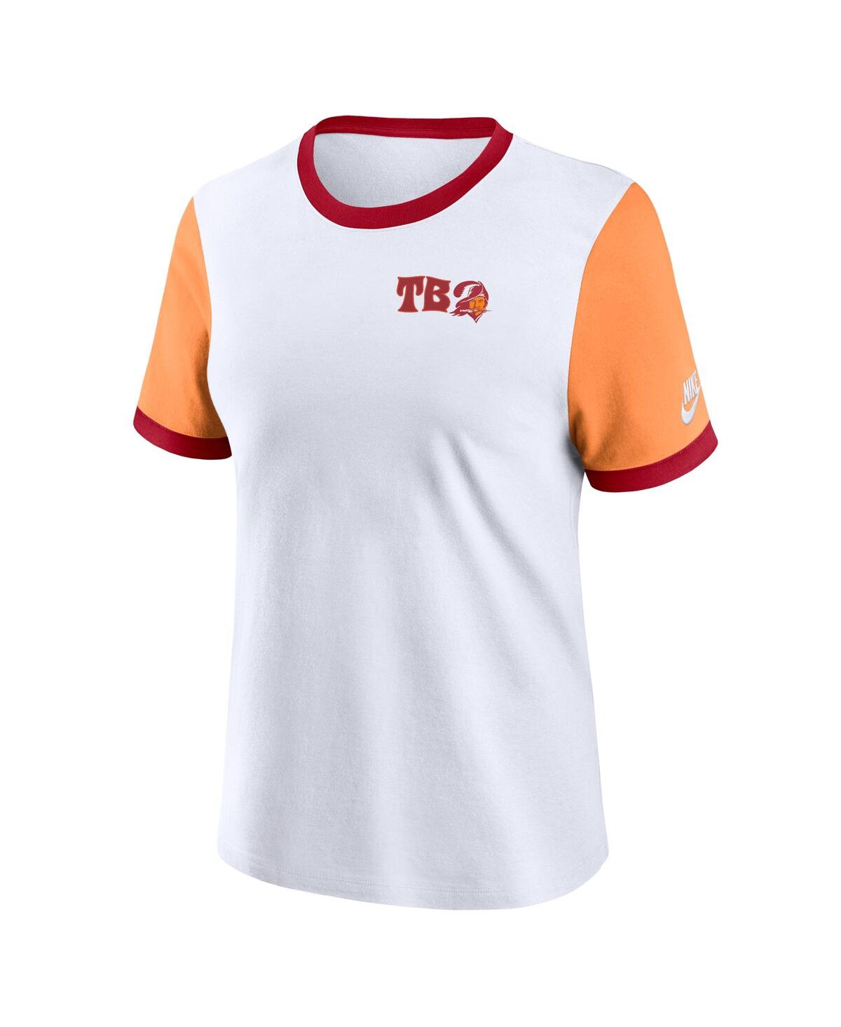 Nike Women's White/orange Tampa Bay Buccaneers Rewind Ringer T-shirt In White,orange