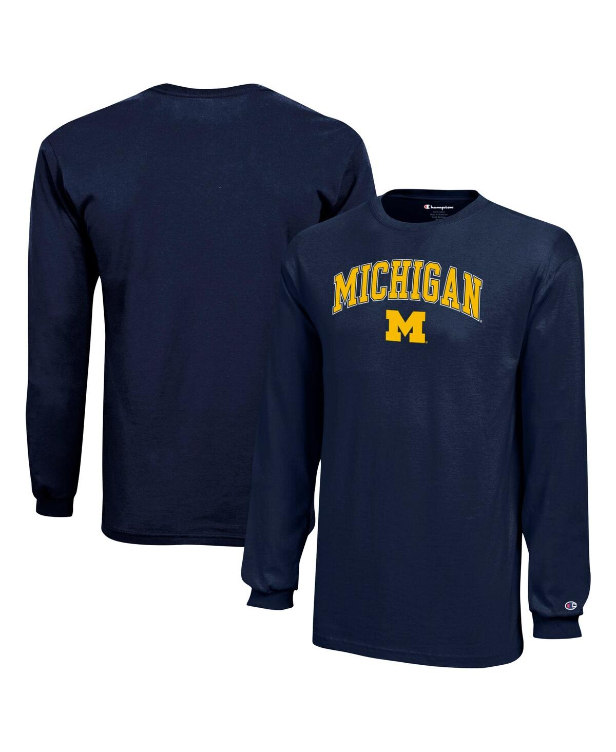 Champion Big Boys And Girls Navy Michigan Wolverines Arch Over Logo Long Sleeve T-shirt In Navy