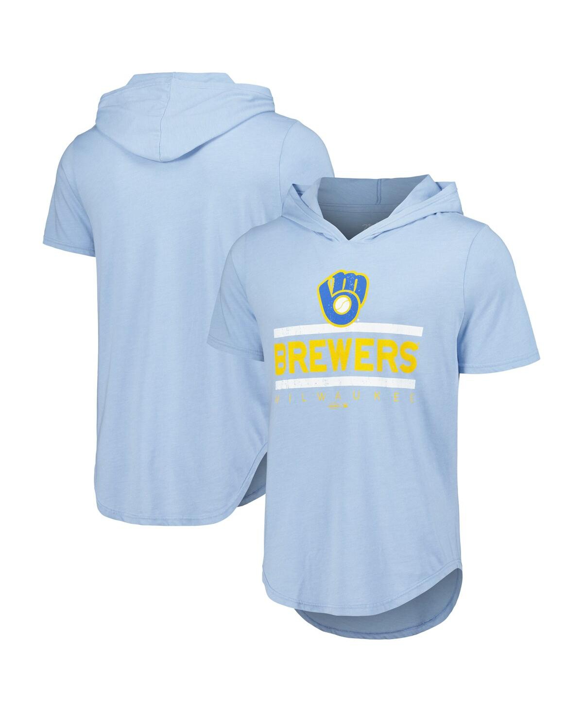 Men's Powder Blue Milwaukee Brewers Tri-Blend Hoodie T-Shirt - Powder Blue