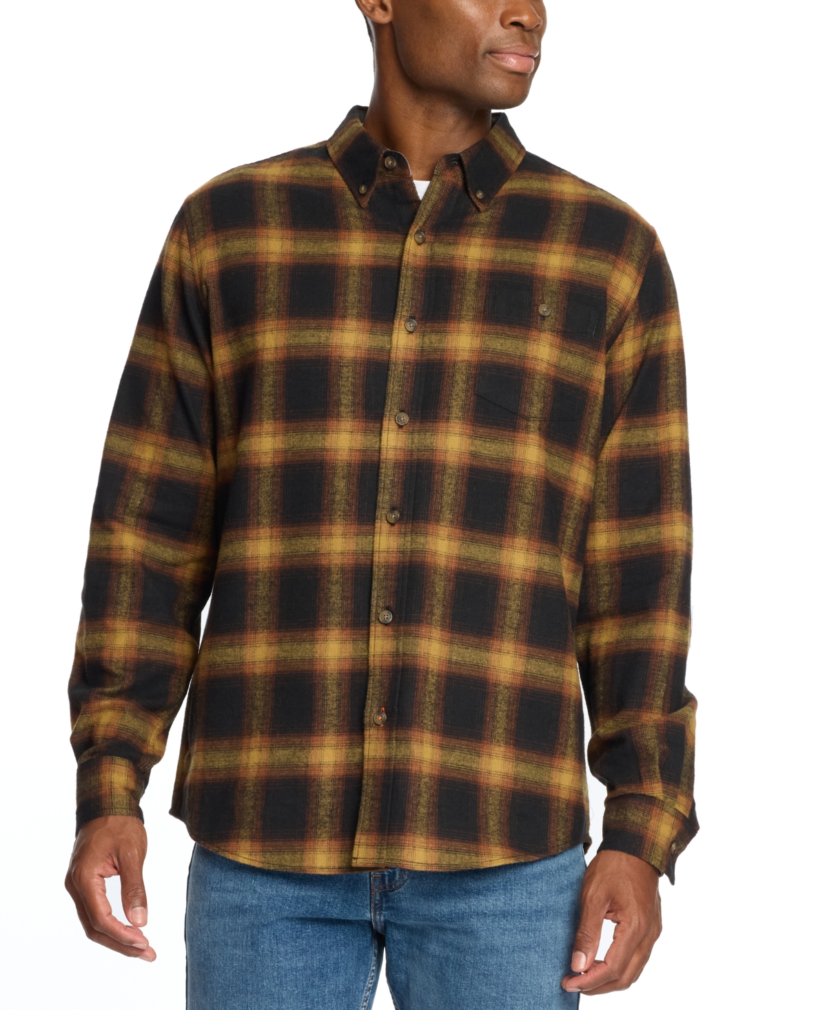 Men's Regular-Fit Plaid Button-Down Flannel Shirt - Blue Print
