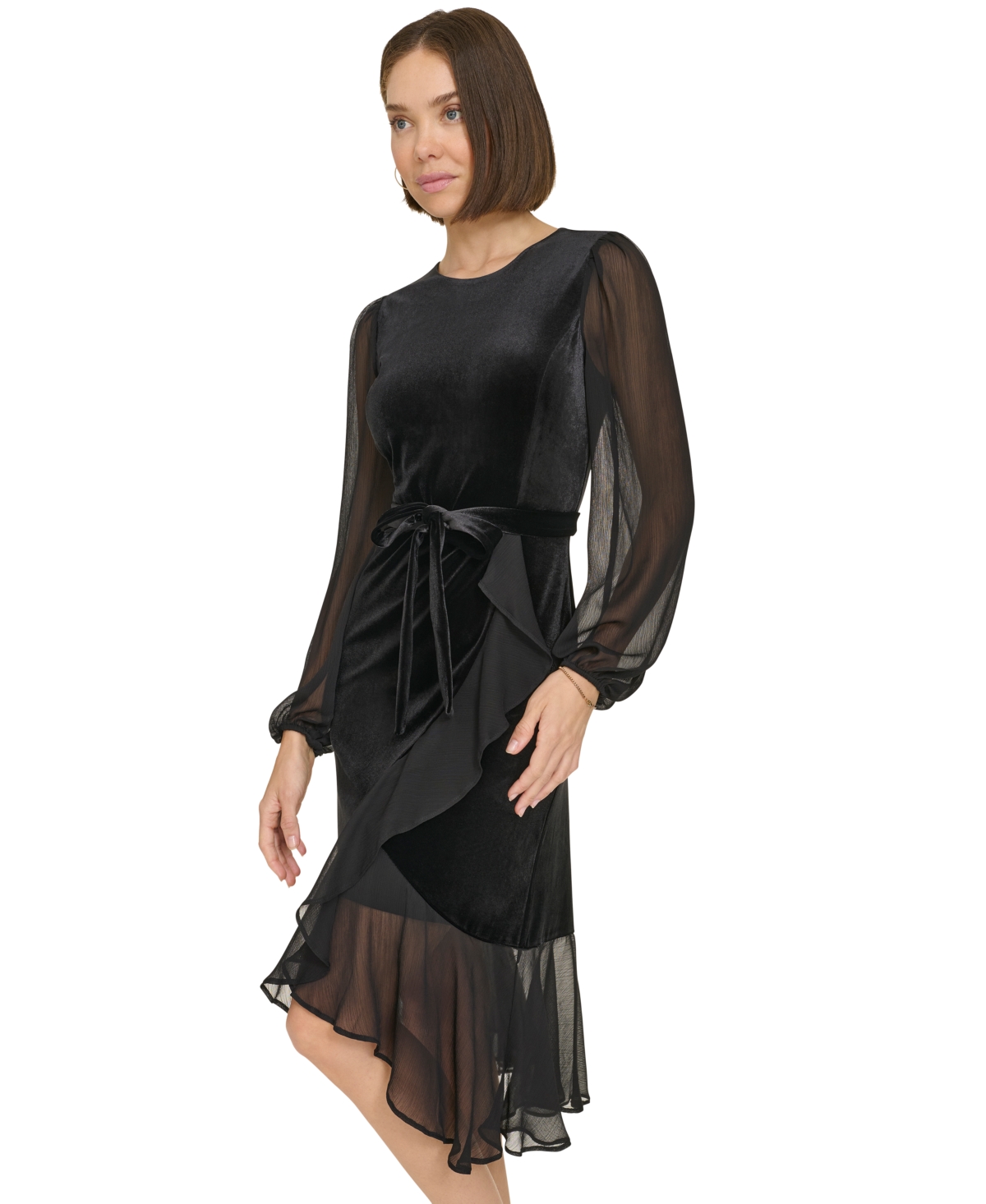 Tommy Hilfiger Women's Mixed-Media Ruffled High-Low Dress