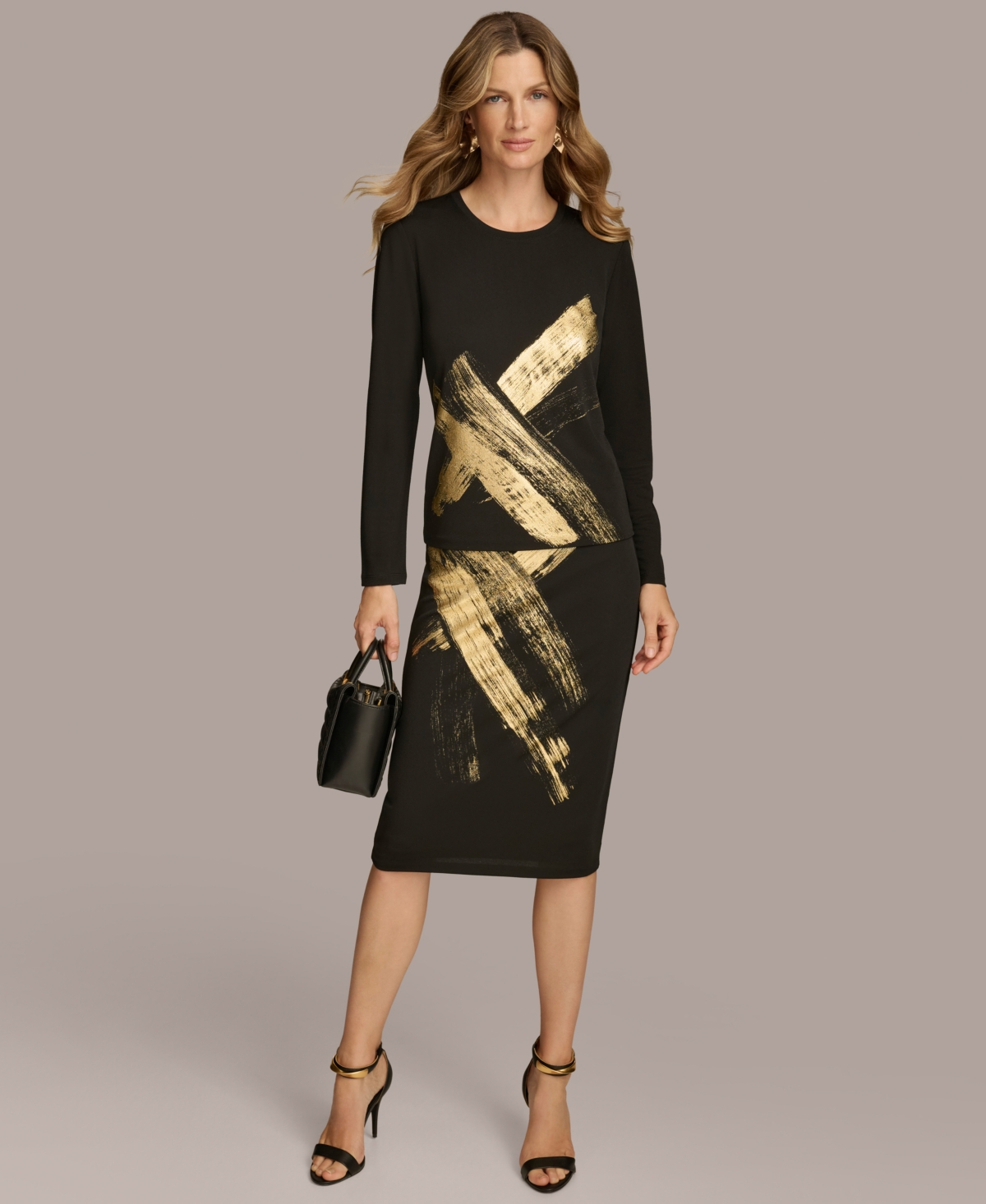 Donna Karan New York Women's Metallic-Brushstroke Top -gld Mu