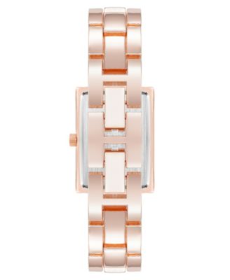 Women's Quartz Modern Rectangular Blush Enamel and Rose Gold-Tone Alloy Metal Watch, 21.5mm