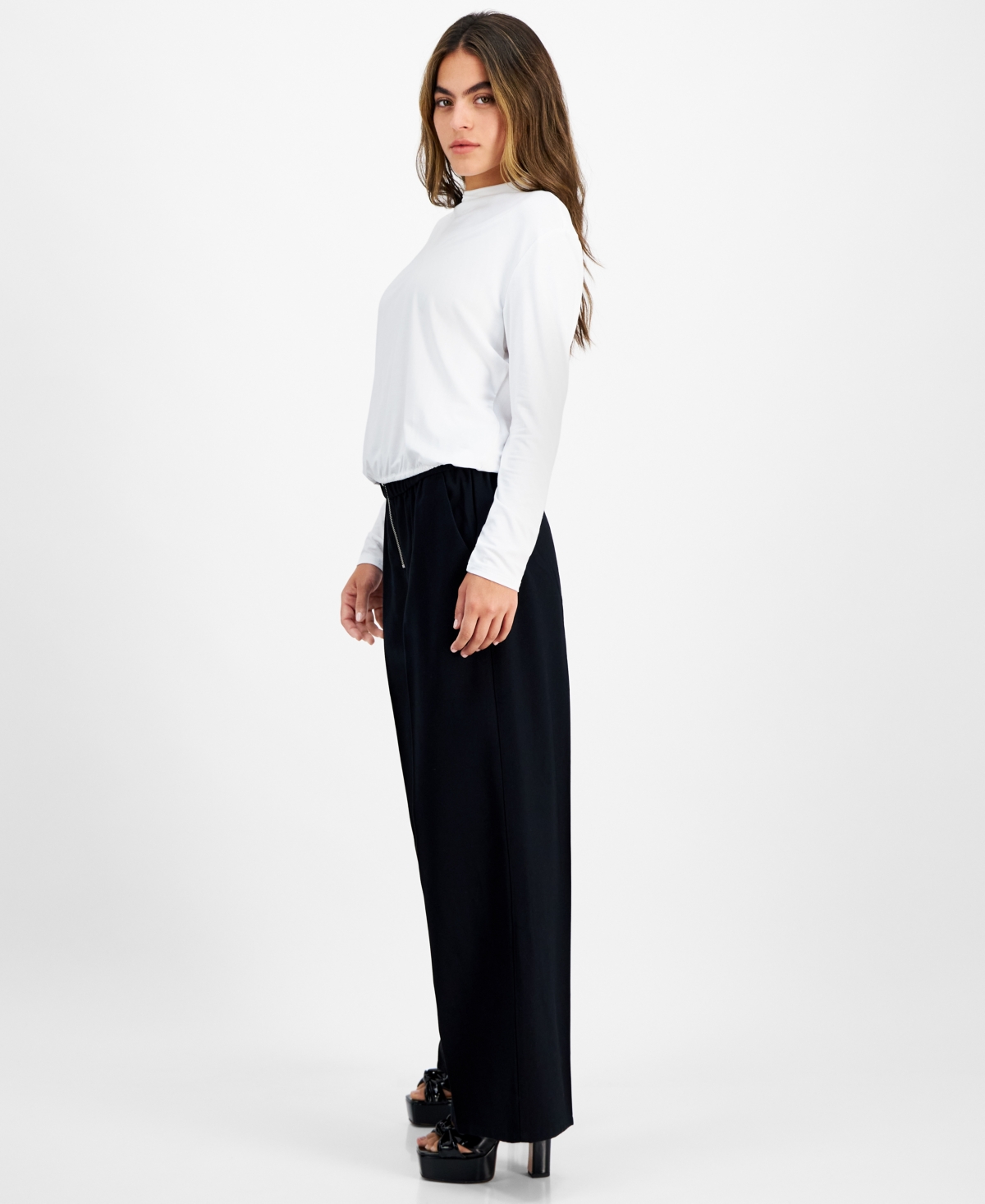 Bar Iii Petite Mock Neck Long-Sleeve Blouson Knit Top, Created for Macy's