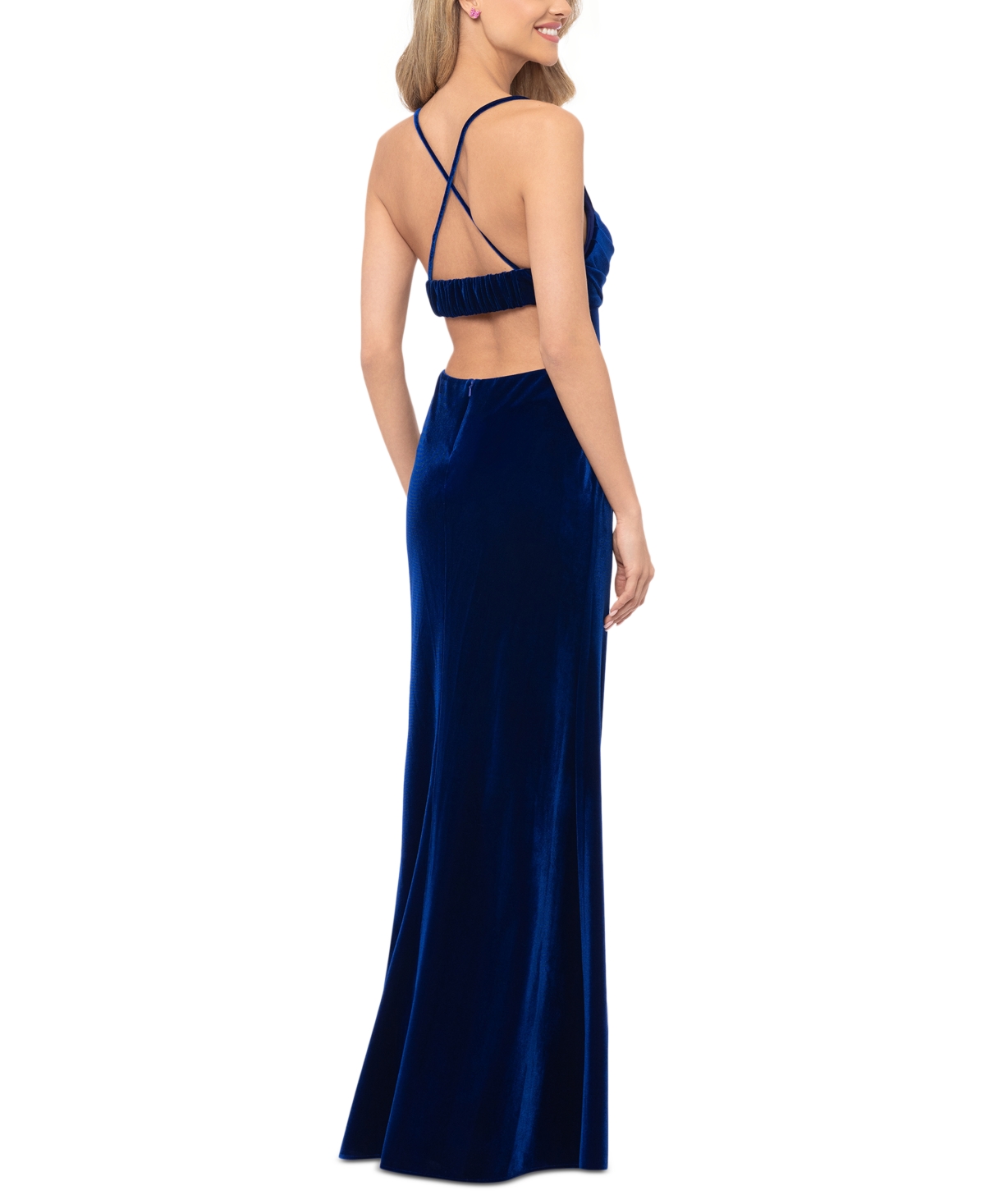 Blondie Nites Juniors' Velvet Draped-Bodice Open-Back Gown