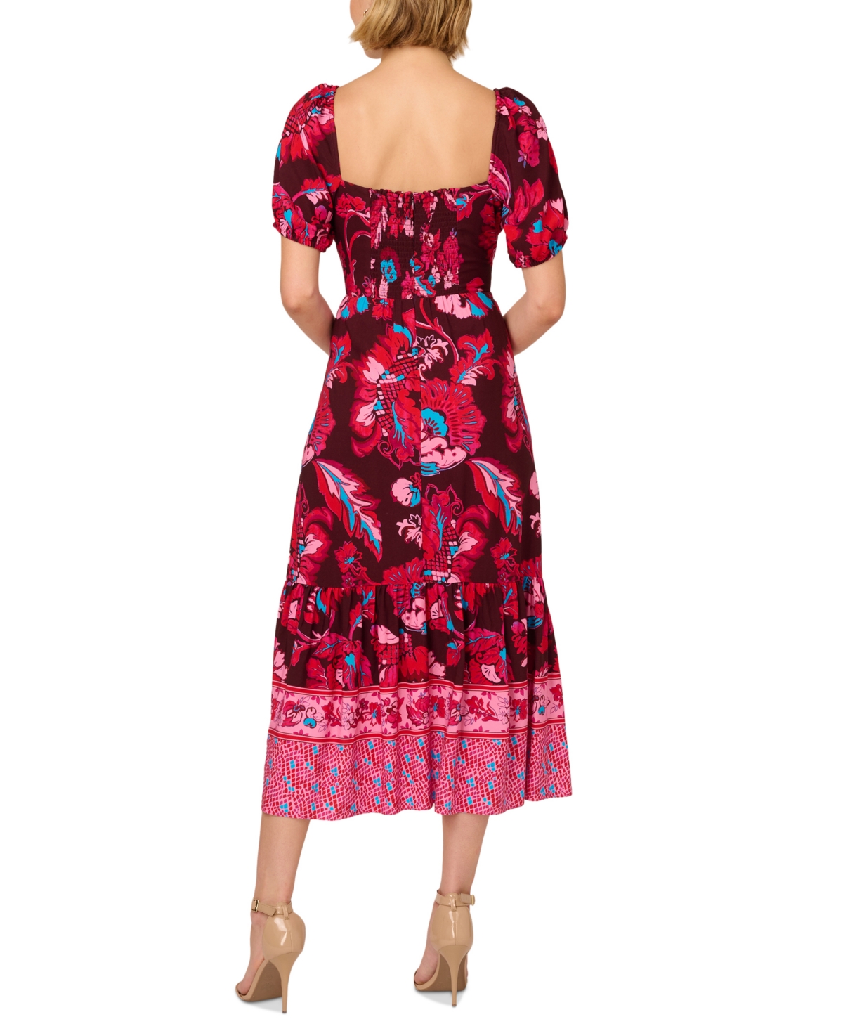 Adrianna by Adrianna Papell Women's Floral-Print Puffed-Sleeve Dress