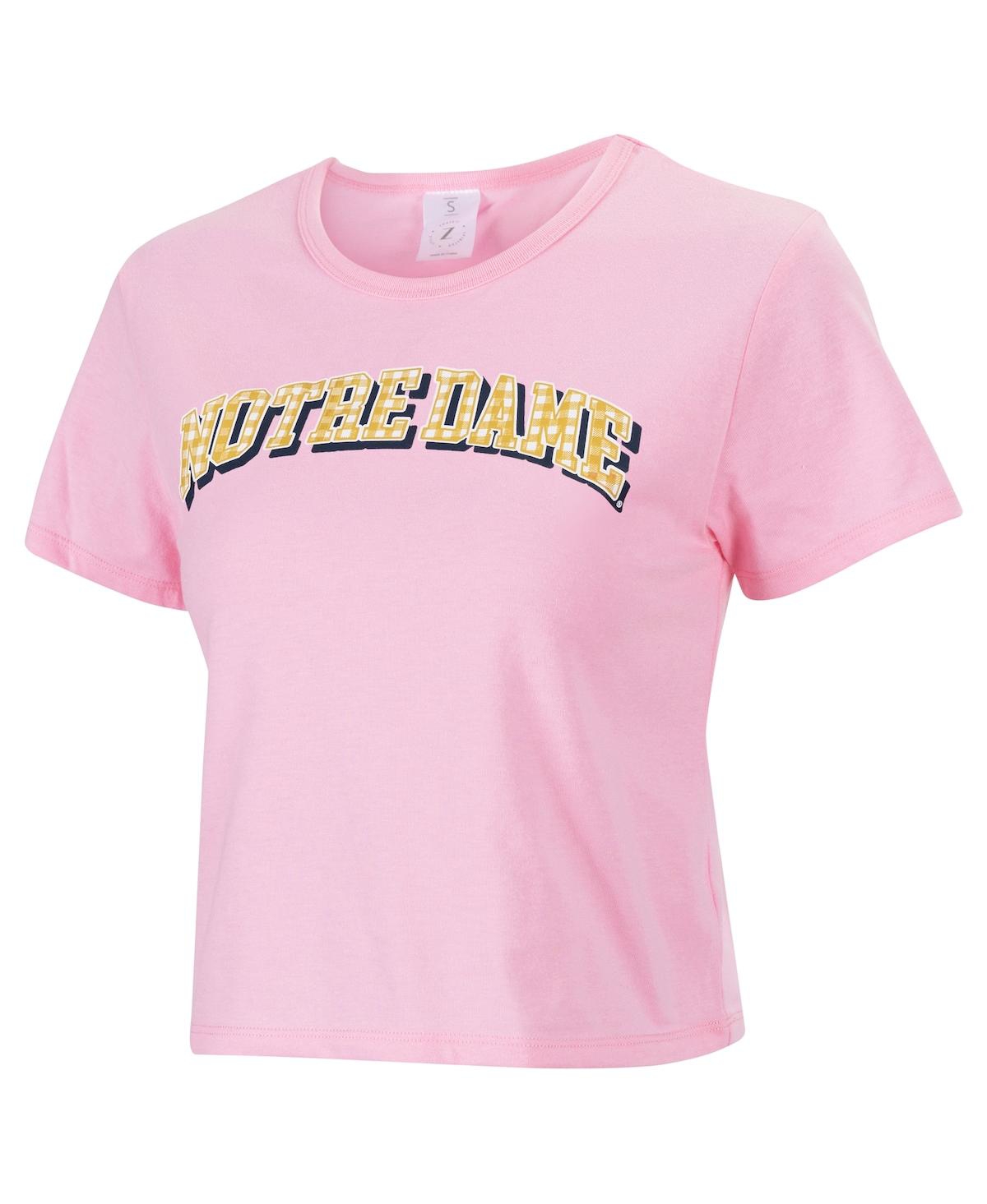 Women's Pink Notre Dame Fighting Irish Gingham Logo Cropped T-Shirt - Pink