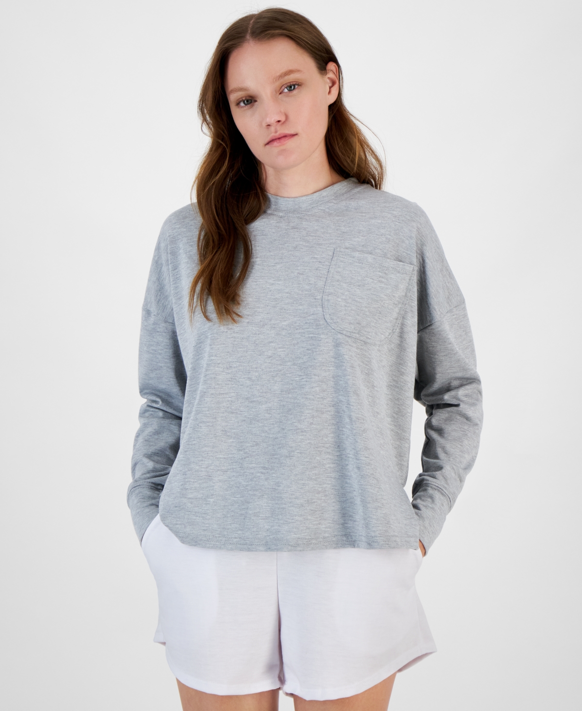 Id Ideology Women's Long-Sleeve Chest-Pocket T-Shirt, Created for Macy's