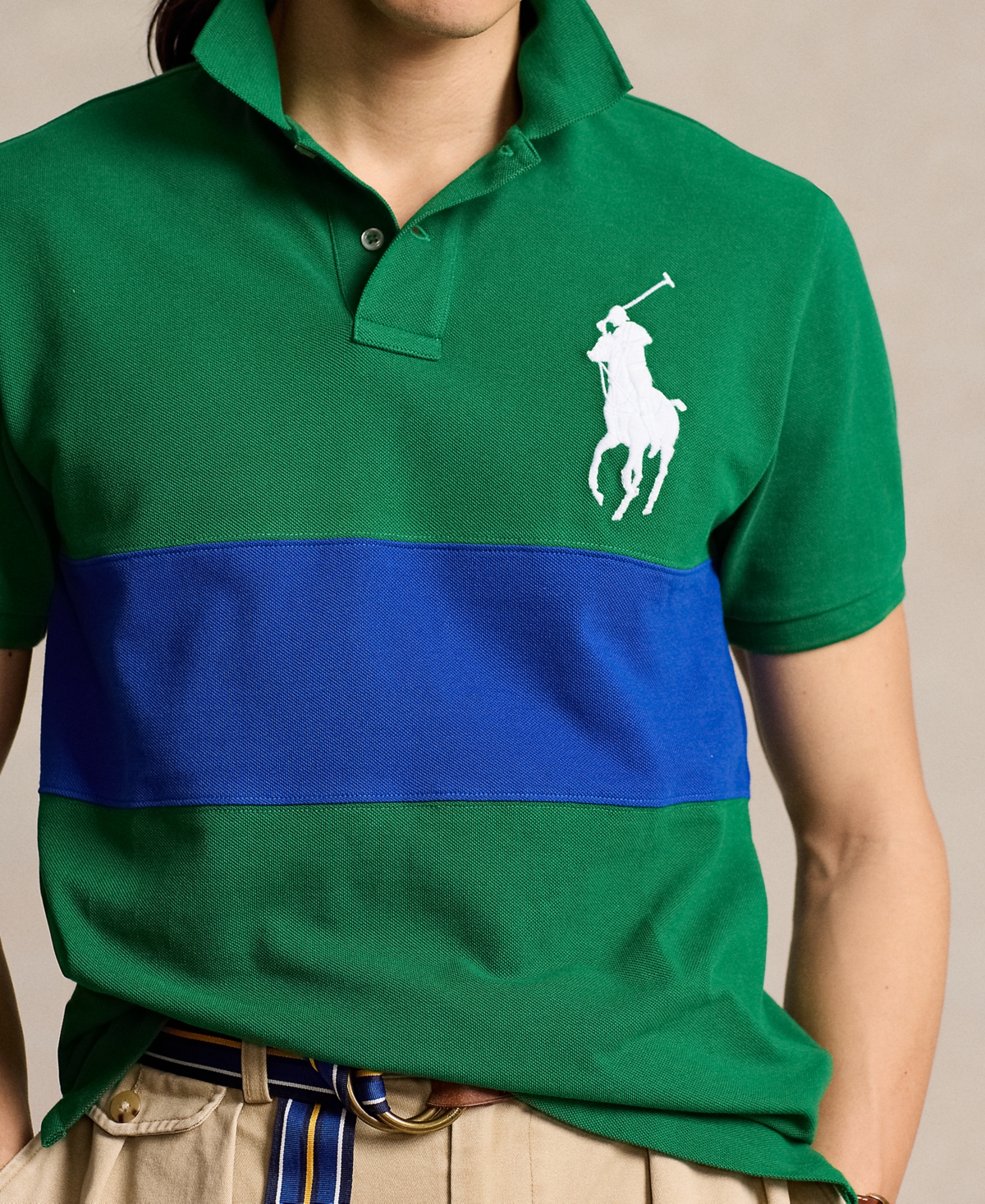 Polo Ralph Lauren Men's Custom Slim-Fit Big Pony Mesh Polo Shirt -blue