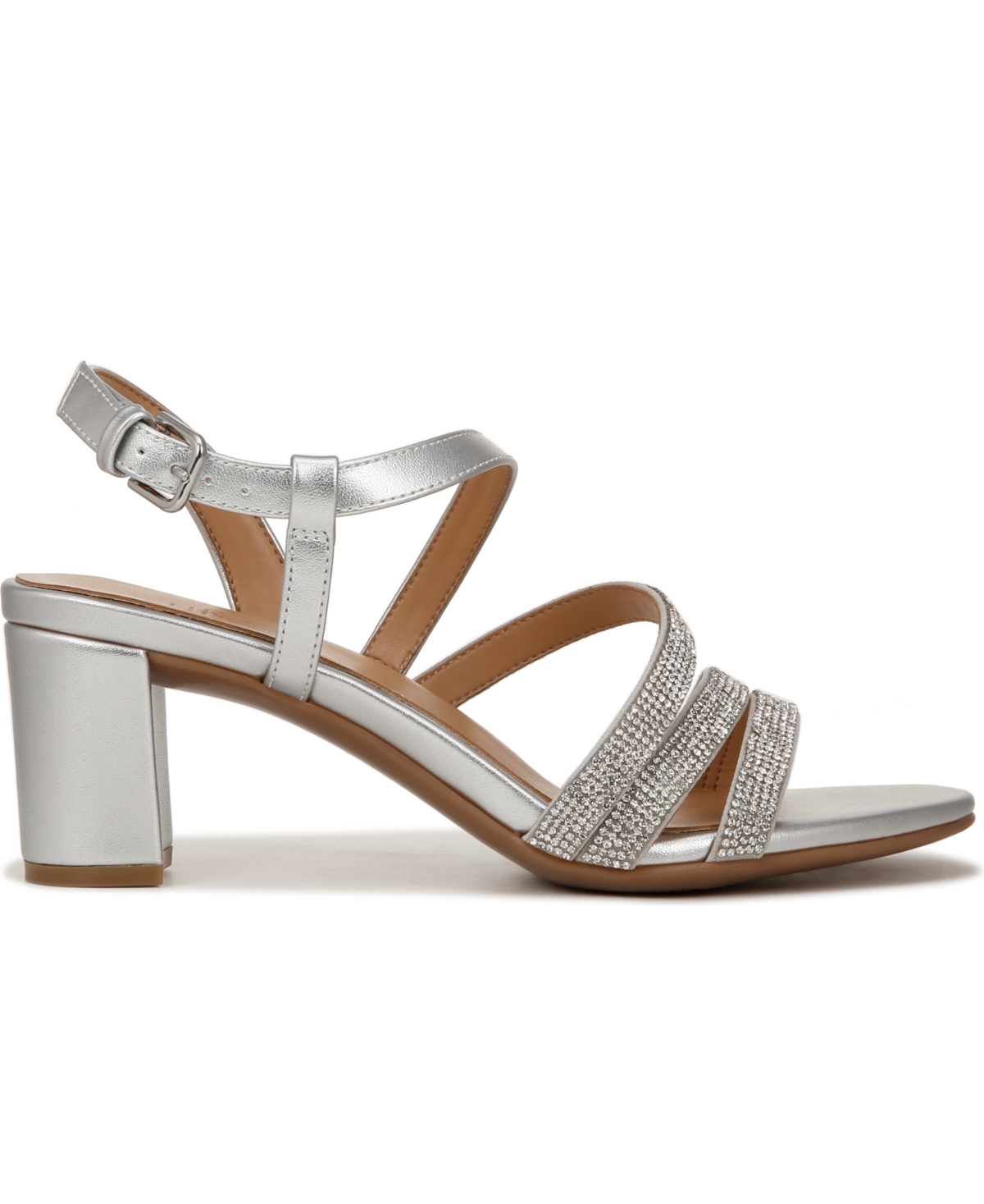 Naturalizer Bridget4 Womens Faux Leather Open Toe Block Heels In Silver Crystal Faux Leather