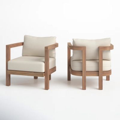 Streamdale Modern Acacia Wood Club Chair With Cushions (Set Of 2)