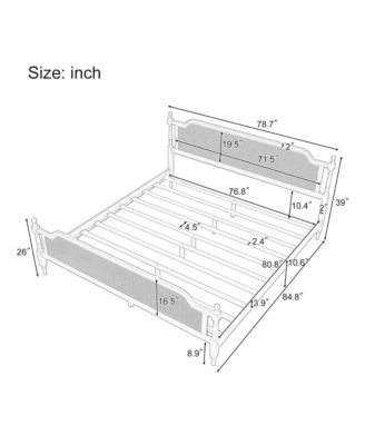 King Antique Walnut Rattan Bed Frame