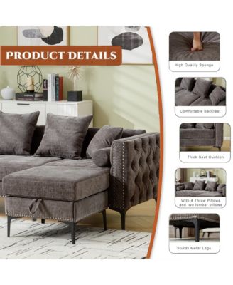 Modern Tufted L-Shaped Sectional with Ottoman and Storage