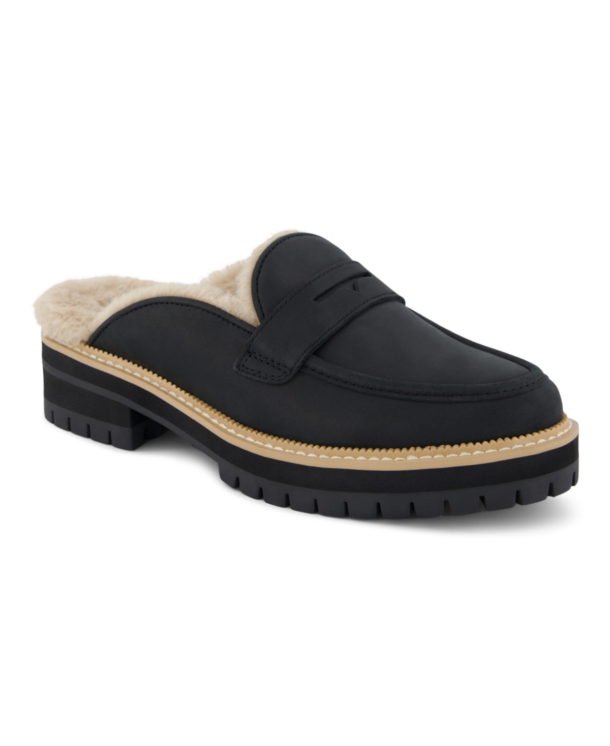 Shop Toms Women's Cara Cozy Lug Sole Loafer Mule In Black Leather
