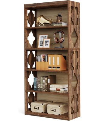 6-Tier Bookcase, 70-Inch Tall Freestanding Bookshelf with Storage Shelves, Open Bookcase Wood Display Shelving Unit, Vintage Walnut
