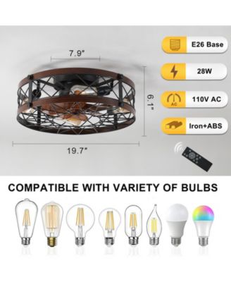 Caged Ceiling Fans with Lights, 20" Flush Mount