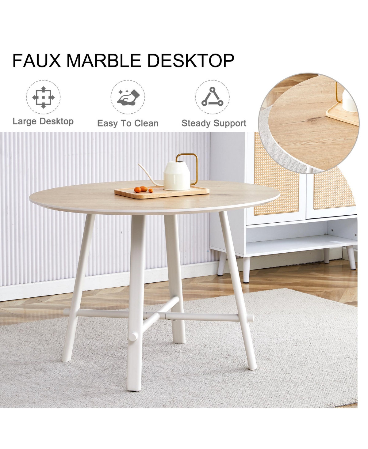 Streamdale Furniture Modern Circular Dining Table: Wood Top, White Legs - Brown+white