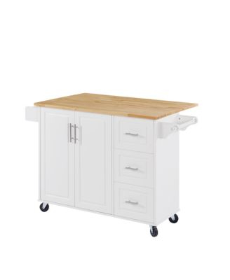 Versatile Kitchen Island Drop Leaf, Rolling Cart, Storage, White