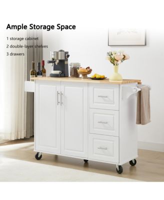 Versatile Kitchen Island Drop Leaf, Rolling Cart, Storage, White