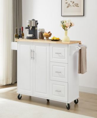 Versatile Kitchen Island Drop Leaf, Rolling Cart, Storage, White