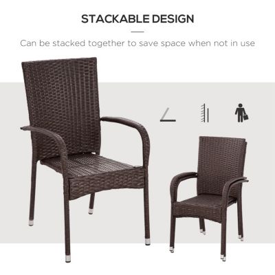 Stackable Outdoor Rattan Dining Chairs with Cushions (Set of 2)