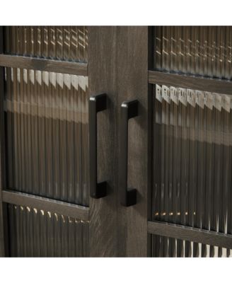 Sliding Door TV Stand with Sliding Glass Doors, Charcoal GREY