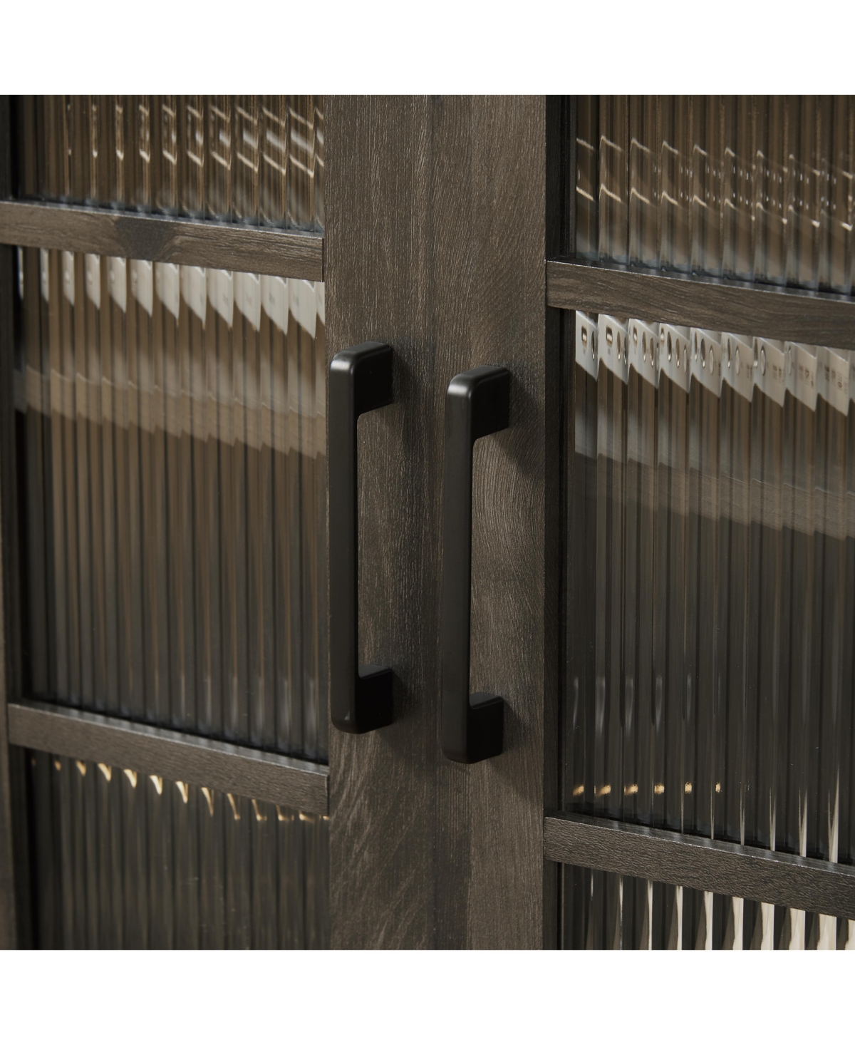 Sliding Door Tv Stand with Sliding Glass Doors, Charcoal Grey