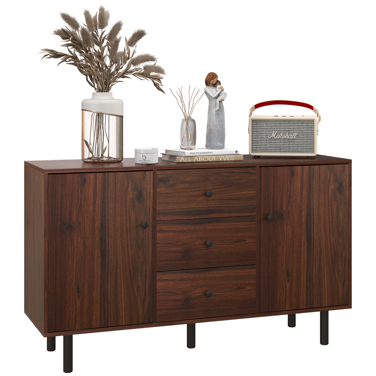 Simplie Fun Rustic Brown Sideboard Buffet Cabinet with Storage and Adjustable Shelves