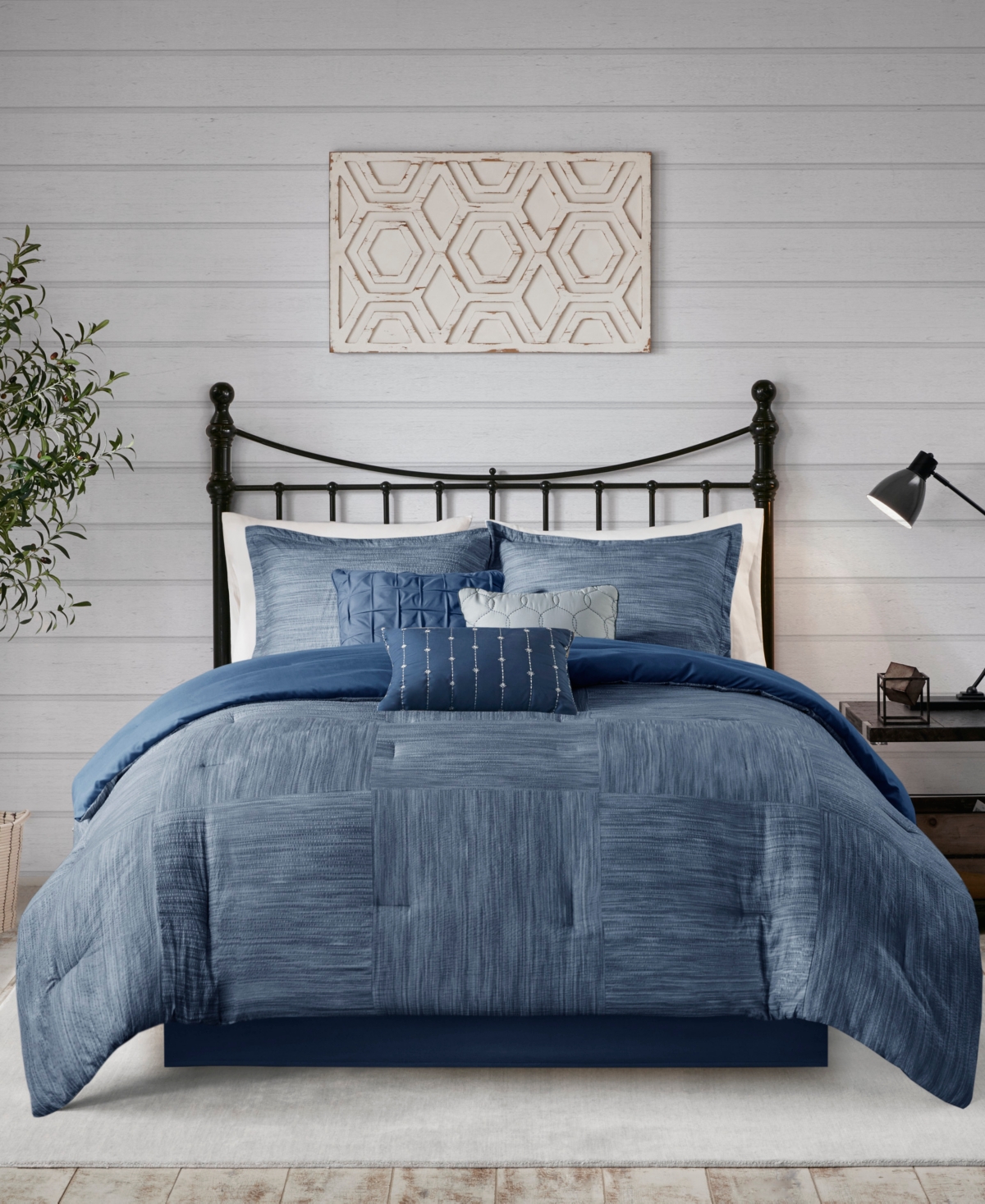 Madison Park Walter Seersucker 7-pc. Comforter Set, King In Navy
