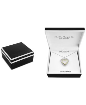 Diamond Double Heart Halo 18" Pendant Necklace (1/4 ct. t.w.) in Sterling Silver & 14k Gold-Plate