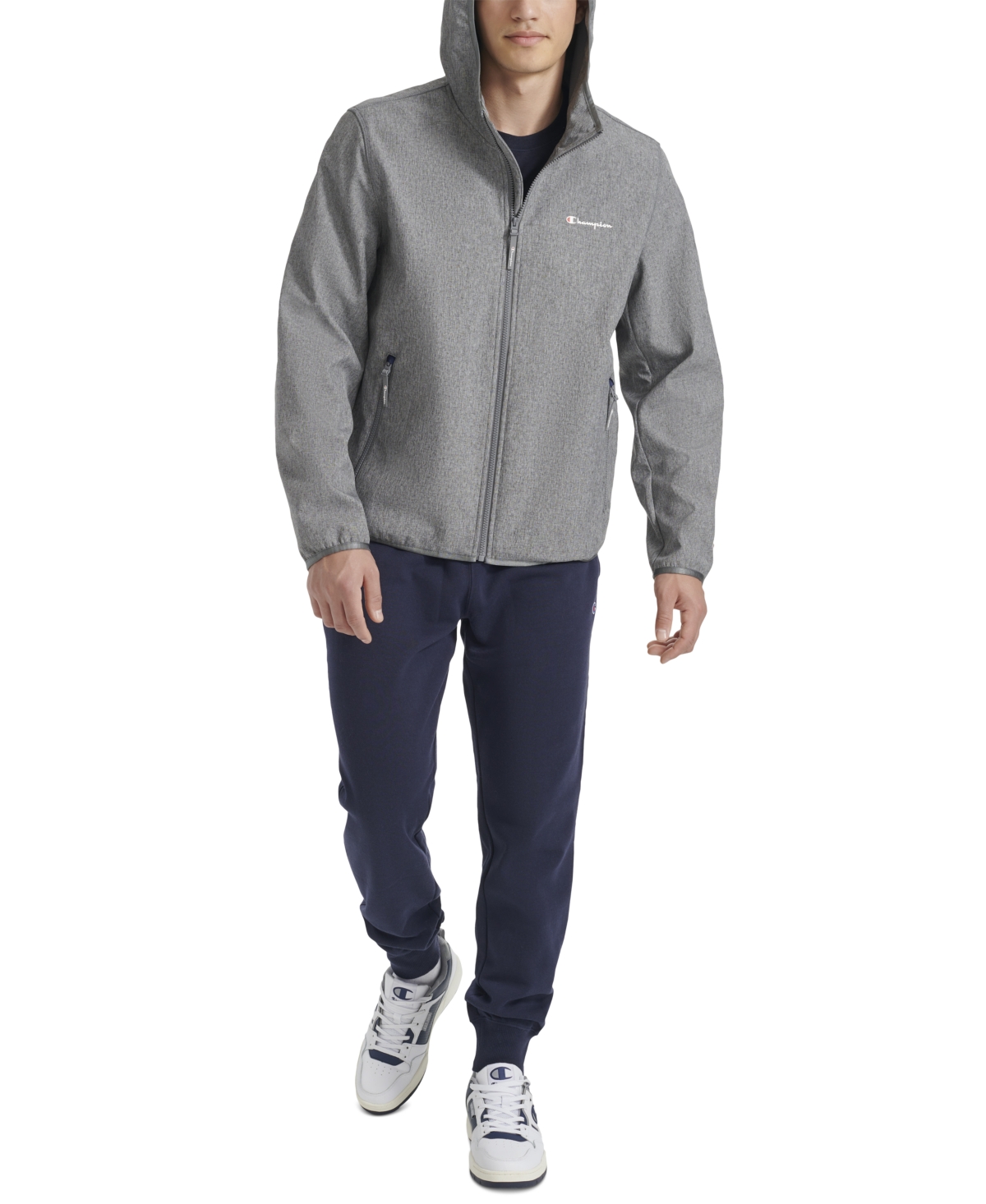 Champion Men's Lightweight Sport Shell Hooded Jacket In Heather Grey