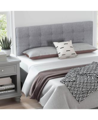 Linen Upholstered Headboard with Solid Rubber Wood Legs-Gray