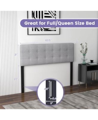 Linen Upholstered Headboard with Solid Rubber Wood Legs-Gray