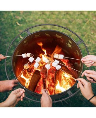 30 Inch Iron Fire Pit with Poker and Mesh Cover