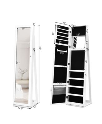 Standing Lockable Jewelry Storage Organizer with Full-Length Mirror-White