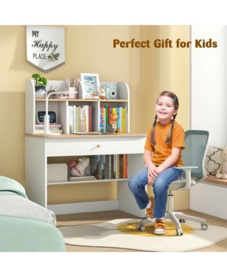 31.5&amp;#x22; Engineered Wood Kids Study Desk with Hutch, Drawer &amp; Rounded Corners &amp;#x2013; Children&#39;s Writing Table
