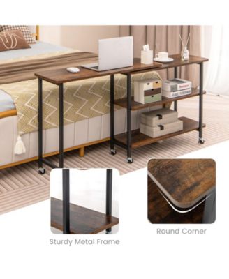 360° Rotating Sofa Side Table with 2-Tier Storage Shelves-Rustic Brown