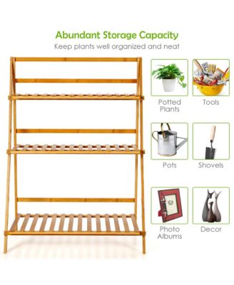 Bamboo Ladder Plant Stand 3-Tier Foldable Flower Pot Display Shelf Rack