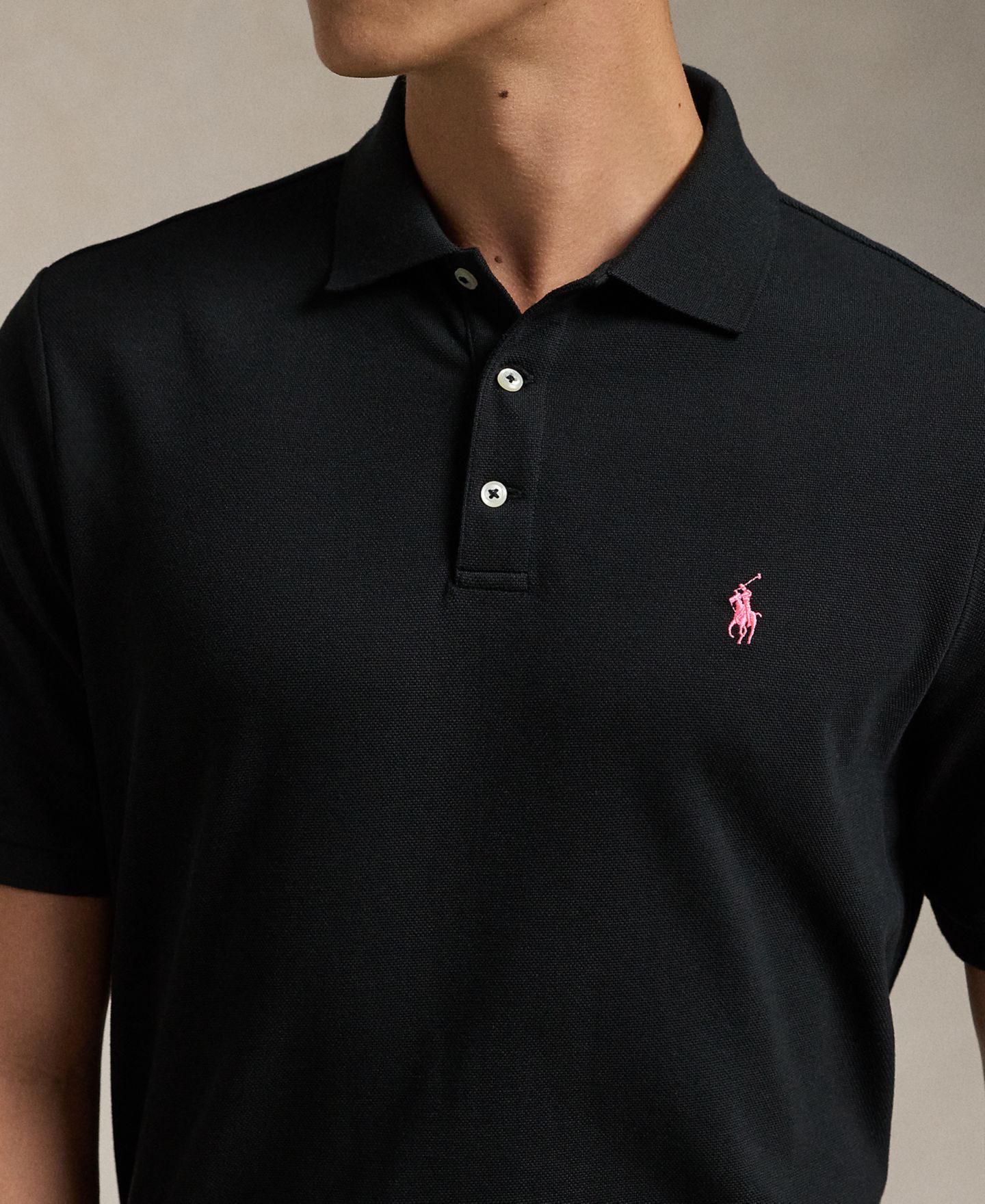 Мужская рубашка-поло Polo Ralph Lauren Pink Pony из эластичной сетки, цвет: Чёрный — фото 7