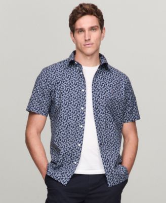 Tommy Hilfiger - Men's Short Sleeve Button-Front Floral Print Poplin Shirt