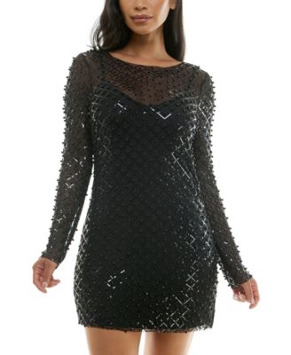 City Studios - Juniors' Illusion Pearl-Sequin Mini Dress