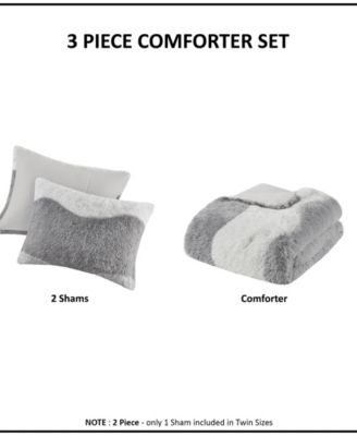 Cassie Ombre Shaggy Faux Fur 3 Piece Comforter Set, Full/Queen