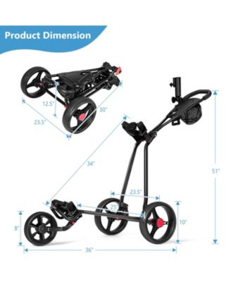 3 Wheel Durable Foldable Steel Golf Cart with Mesh Bag