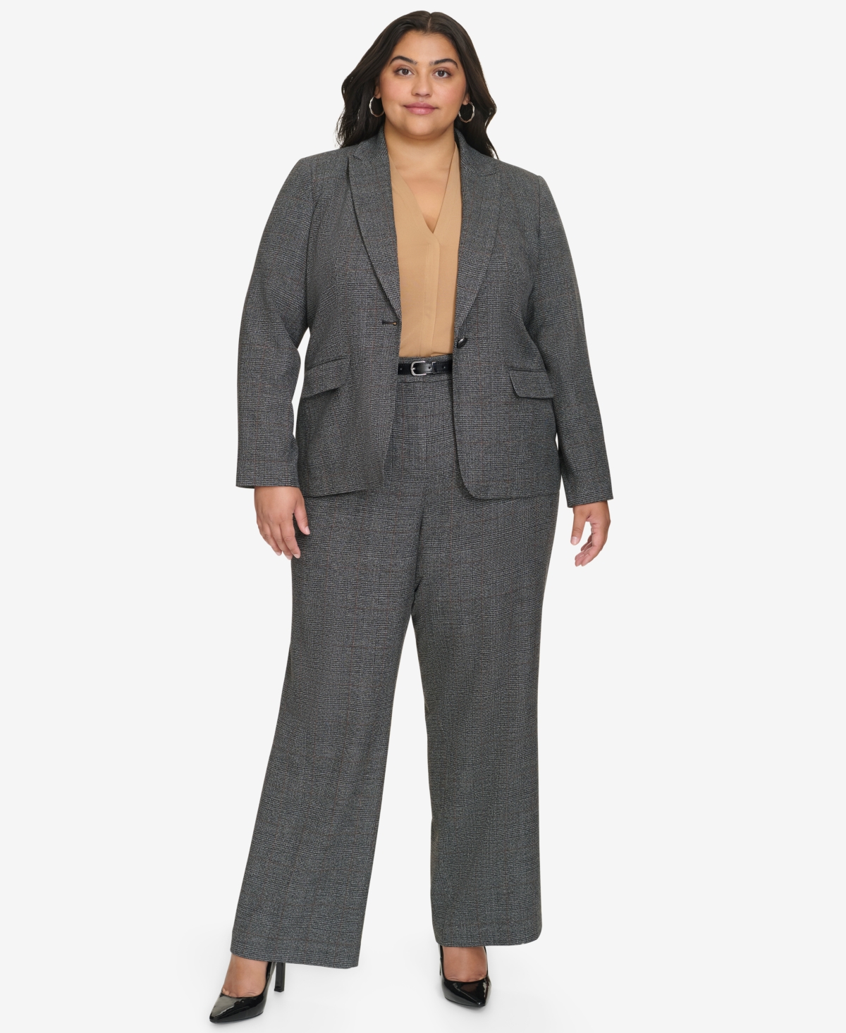 CALVIN KLEIN PLUS SIZE SINGLE-BUTTON PADDED-SHOULDER BLAZER 