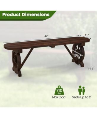 Patio Rustic Wood Bench with Wagon Wheel Base